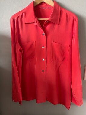 Thick washed silk blouse button down shirt in red Vintage
